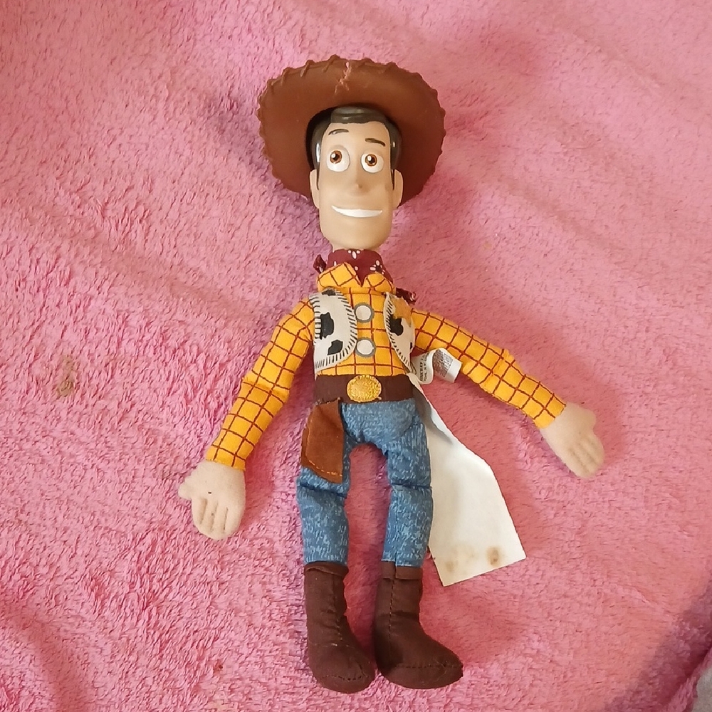 Woody Plush Toy with Yellow Plaid Shirt and Blue Jeans
